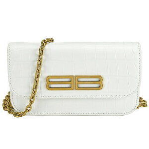 Balenciaga Gossip Chain Shoulder Bag Crocodile Embossed Leather Logo Clutch